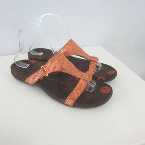 Orthoheel Womens 8 - 8.5 Orange Snakeskin Slip On Strappy Sandals Comfort Shoe